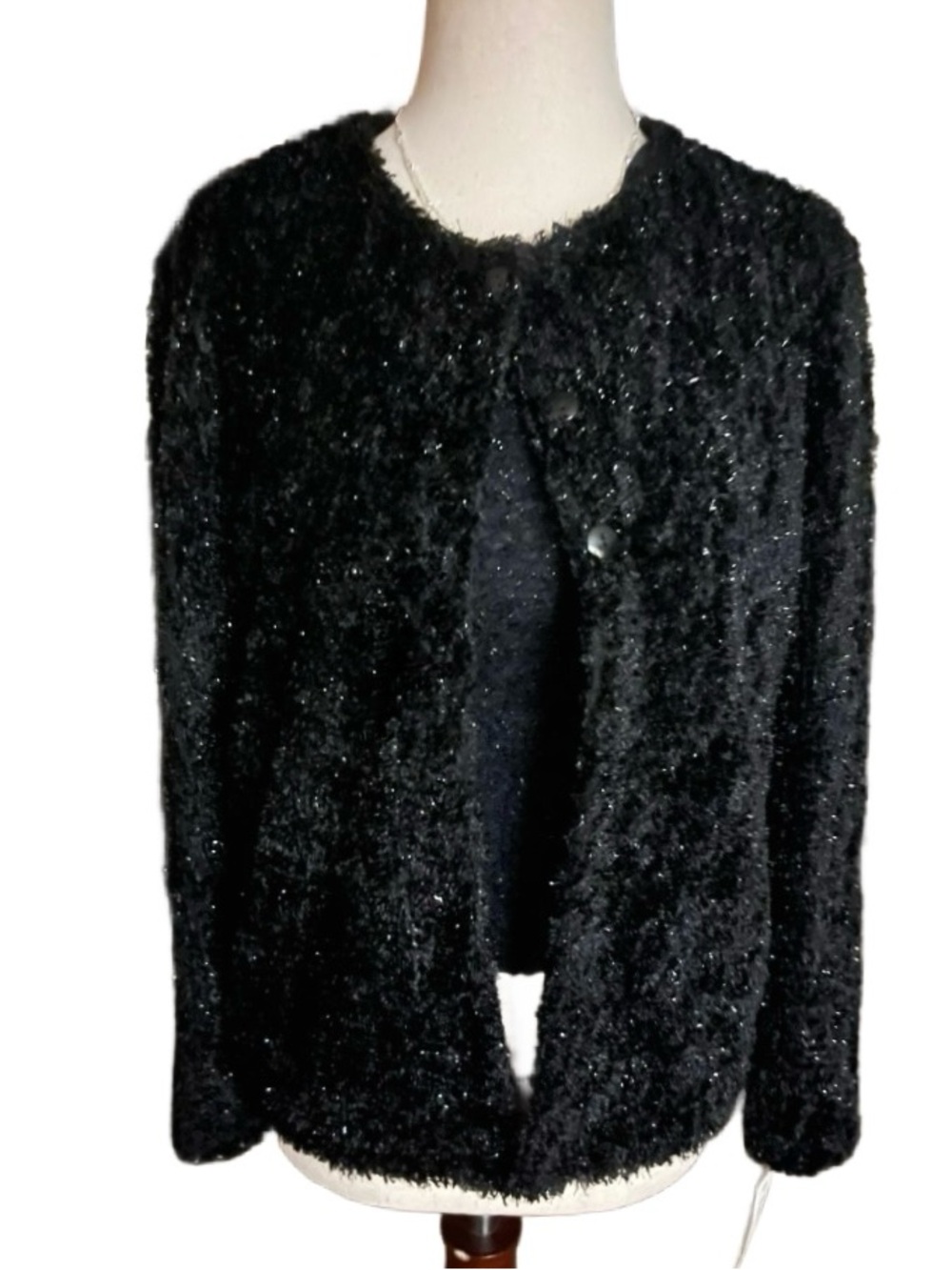 Kay Celine ~ Small ~ Black W/ Silver Metallic Thread ~ Shimmering Sweater/Jacket
